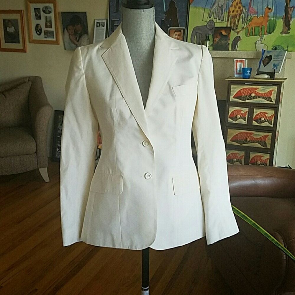 Vintage Cream Tailored Blazer Jacket - Single-Breasted